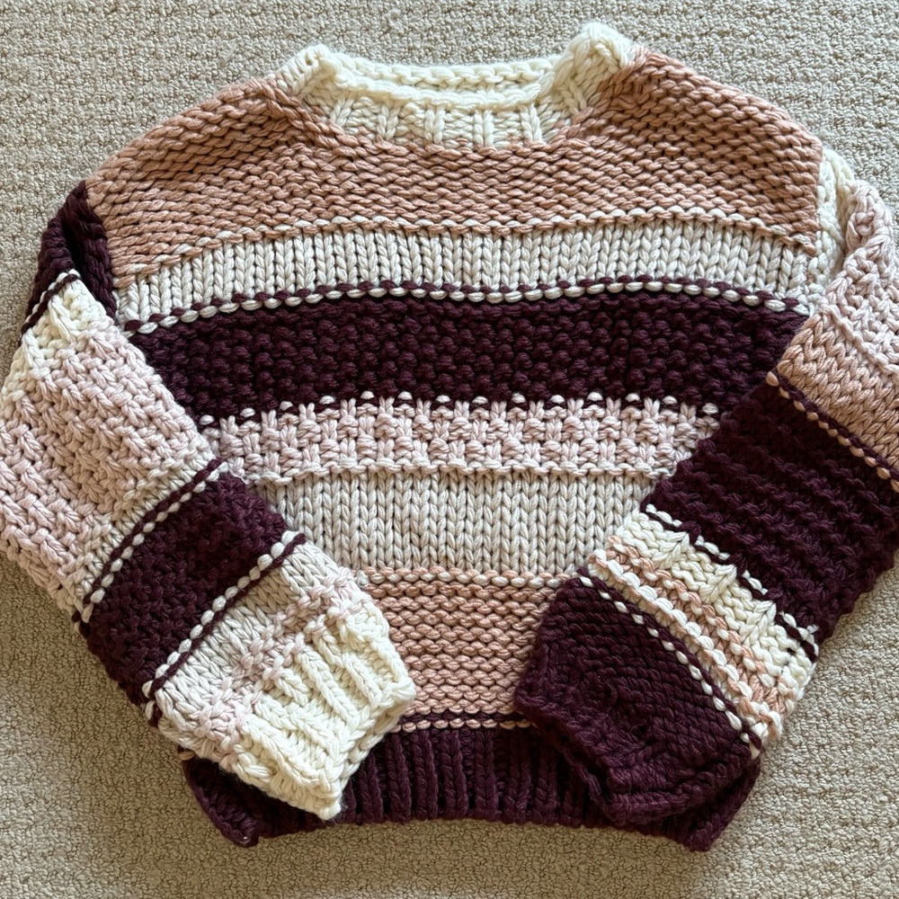 Sadie & Sage Striped Knit Sweater in Cream and Burgundy